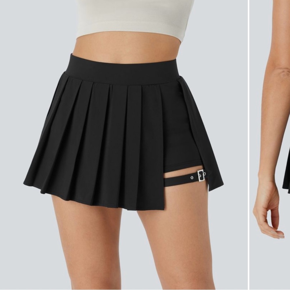 Black mini skirt with pocket and belt on thigh RAVE/festival